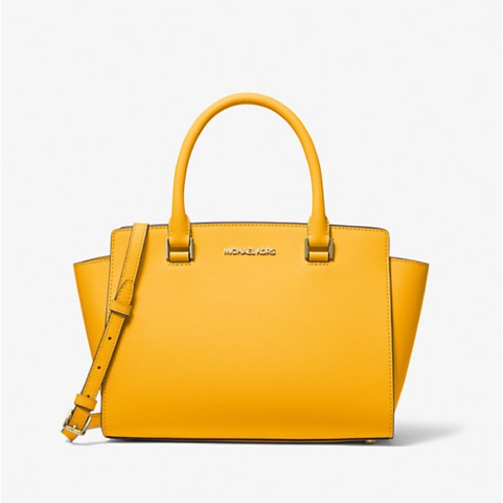 NWT Michael Kors Selma Leather Satchel in Jasmine Yellow